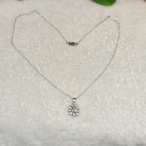 10KGP Silver Necklace w/Multi CZ Teardrop Pendant - Picture 6 of 8